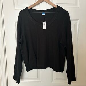 Old Navy Black Long Sleeve Waffle Knit Crop Shirt Size XL